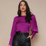 Women's Lantern Sleeve Silk Blouse Long Sleeves Silk Shirt