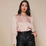 Women's Lantern Sleeve Silk Top Luxury 22mm Mulberry Long Sleeves Silk Shirt - slipintosoft