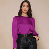 Women's Lantern Sleeve Silk Blouse Long Sleeves Silk Shirt