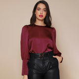 Women's Lantern Sleeve Silk Top Luxury 22mm Mulberry Long Sleeves Silk Shirt - slipintosoft