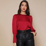 Women's Lantern Sleeve Silk Top Luxury 22mm Mulberry Long Sleeves Silk Shirt - slipintosoft