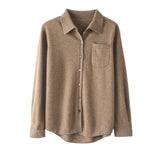 Women's Polo Neck Cashmere Cardigan Button Front Pocket Long Sleeve Cashmere Tops - slipintosoft