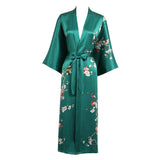 100% Long Silk Kimono Robe for Women Cherry Blossom Printing Luxury Mulberry Silk Robe - slipintosoft