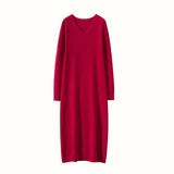 Women's Long Cashmere Dresses V Neck Cashmere Knitted Dress Slim Fit Basic Dress Women Cashmere Dress