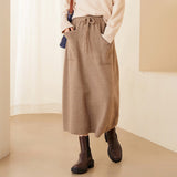 Womens Long Pure Cashmere Dress Warm Cashmere Skirt with Pockets Women Cashmere Dress