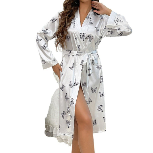 Butterfly Silk Robe for Women Pure Long Silk Bride Bridesmaid Bathrobe - slipintosoft