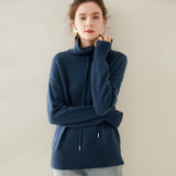 Women's Loose Tie Mock Neck Cashmere Sweater Long Sleeve Warm Cashmere Tops - slipintosoft