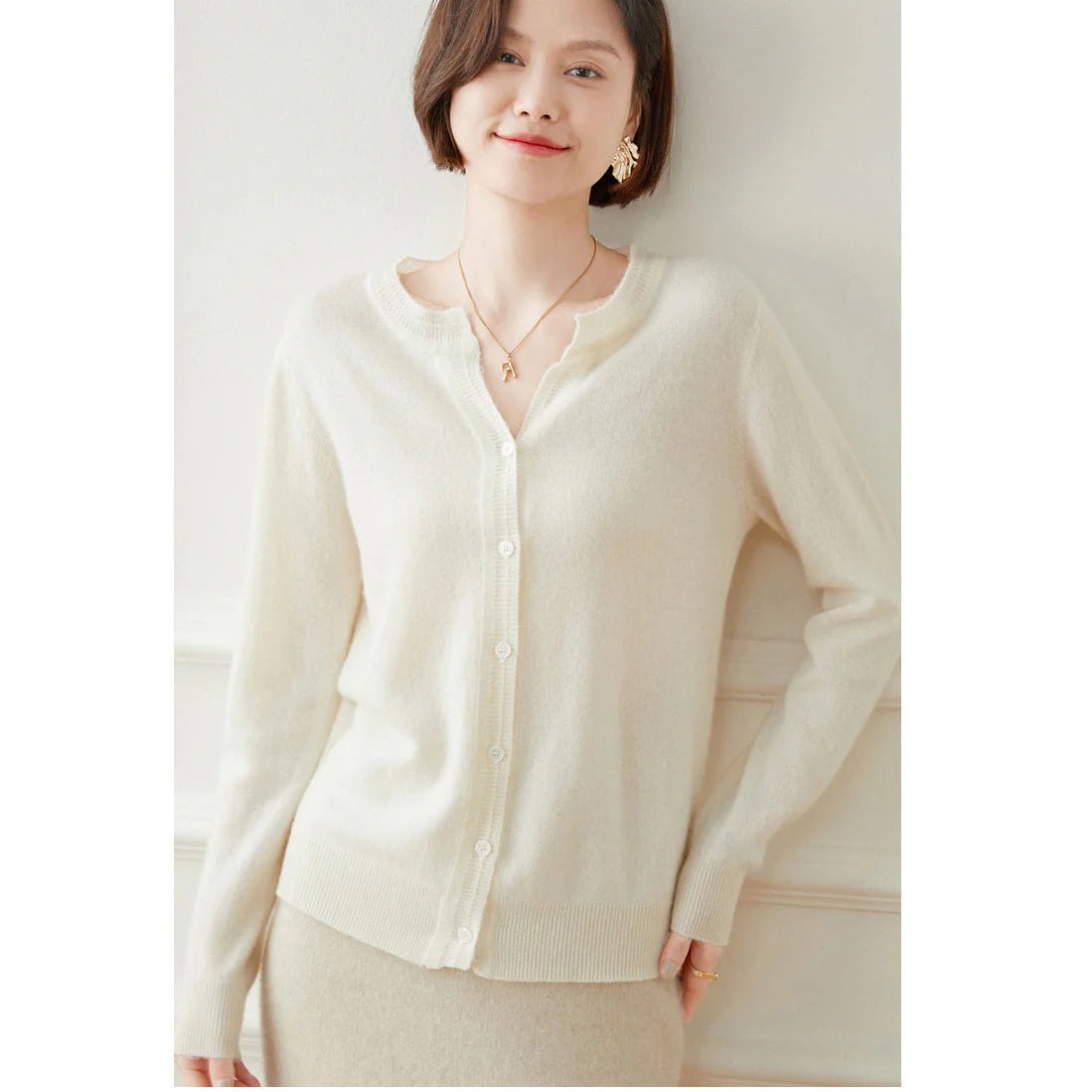 Women's Mock Neck Cashmere Cardigan Button Front Long Sleeve Cashmere Tops - slipintosoft