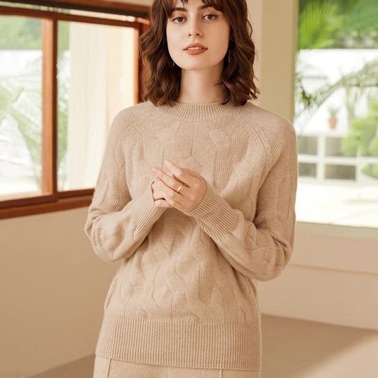 Women's Mock Neck Cashmere Sweater Cable-Knitted Cashmere Pullover - slipintosoft