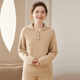 womens polo neck solid cashmere sweaters ladies long sleeve cashmere blouses pullover - slipintosoft