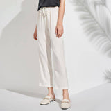 Women Silk cropped pants Long Wide-leg Mulberry Silk trousers - slipintosoft