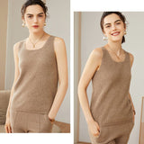 Women's Ribbed 100% Cashmere U-Neck Tank - slipintosoft