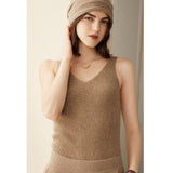 Womens Ribbed Knit V - Neck Sleeveless Cashmere Vest Cashmere Tank