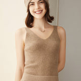 Women's Ribbed 100% Cashmere V-Neck Tank - slipintosoft