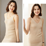 Womens Ribbed Knit V - Neck Sleeveless Cashmere Vest Cashmere Tank