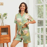 Women's Short Floral Print Silk Pajamas Set Sleepwear printed silk sleepwear