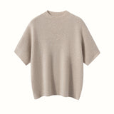 Womens Short Sleeve Cashmere Sweater Mock Neck Cashmere Knit Top Ivory XS