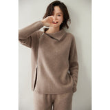 Women's Sideling Zip-up Cashmere Sweater Knitted Turtleneck Cashmere Pullover - slipintosoft