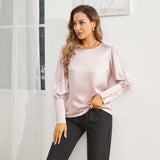 Womens 100% Silk Blouse Ladies Long Sleeve Work Crew Neck Silk Shirts Top - slipintosoft