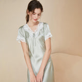 Women's Silk Nightwear Mulberry pure Silk Nightgown with Lace Silk Nightdress