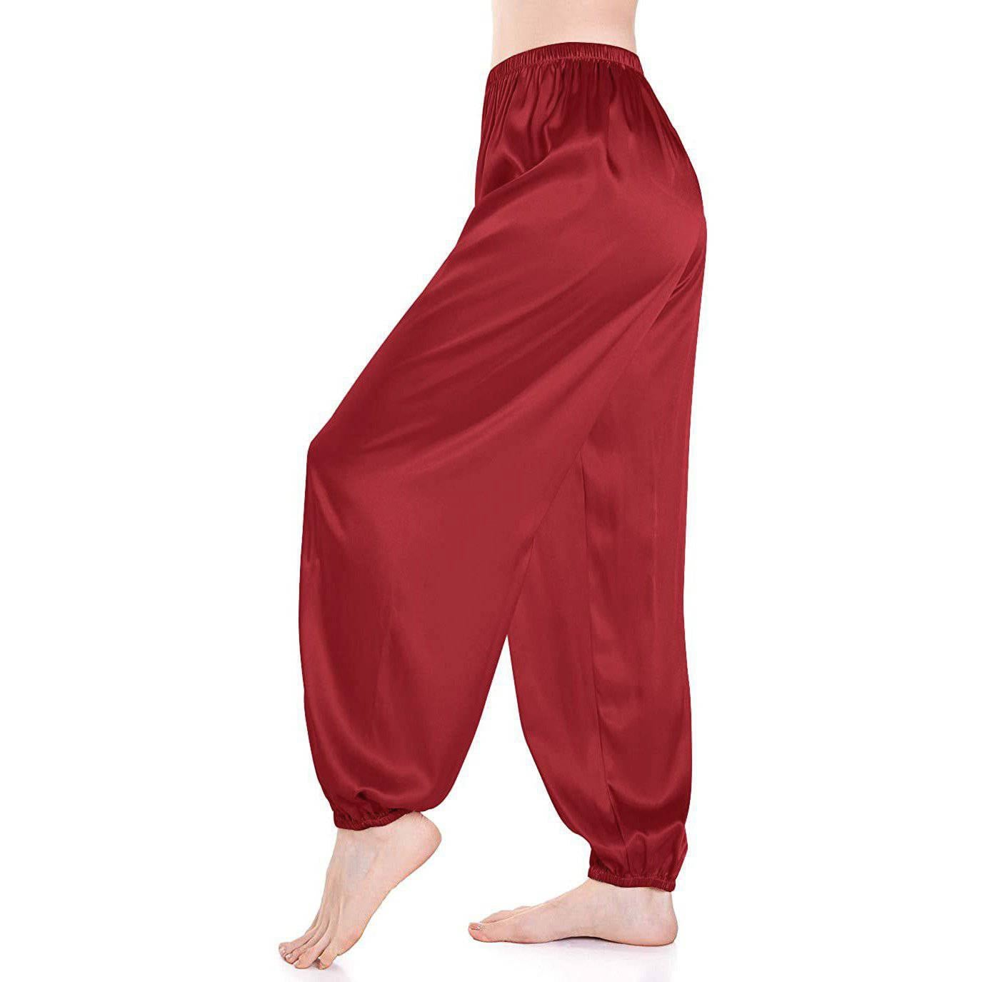 Womens Wide Leg Silk Pajama Pants Silk Loose Elastic Waist Stretch cuffs Lounge Pants - slipintosoft