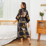 100% Long Mulberry Silk Kimono Robes Handpainted Hourse Luxury Women's Nightwear - slipintosoft