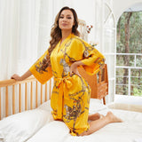 100% Long Mulberry Silk Kimono Robes Handpainted Hourse Luxury Women's Nightwear - slipintosoft