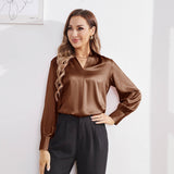 Women's Long Sleeves V Neck Silk Blouse - slipintosoft