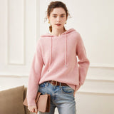 Womens Waffle Knit Cashmere Hoodie Long Sleeve Cashmere Sweater Hoody