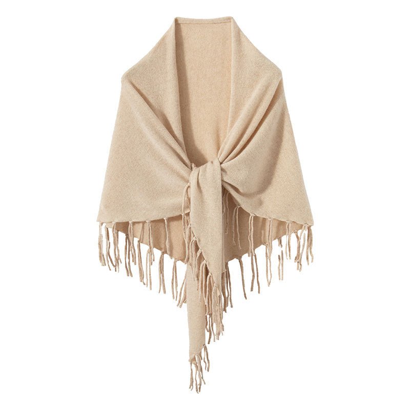 Women's Solid Cashmere Wrap Scarf with Tassels - slipintosoft