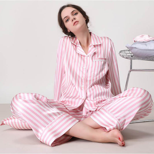 Women's Striped Silk Pajama Set 100% Stripe Silk Pjs