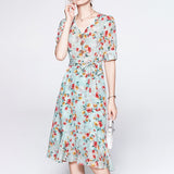 Spring New Women's Silk Floral Dress Pure 100% Pure Mulberry Silk Dresses - slipintosoft