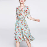 Spring New Women's Silk Floral Dress Pure 100% Pure Mulberry Silk Dresses - slipintosoft