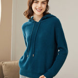 Womens Pure Cashmere Hoodie With Ribbed Cuffs 100% Cashmere Hoody Top