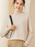 Womens Turtleneck Solid Cashmere Sweater Classic Fit Cashmere Knitted Pullover - slipintosoft