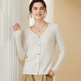 Women's V-Neck Button Cashmere Cardigan Long Sleeve Cashmere Cardigan - slipintosoft