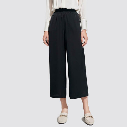 Womens Wide Leg Silk Pants Cropped Pants Casual Work Pants