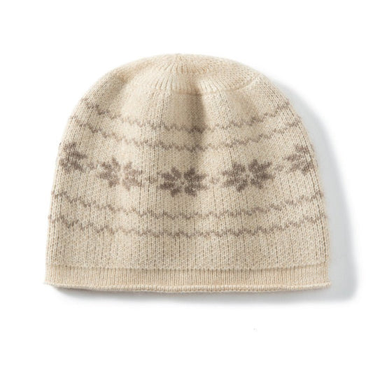 Womrens Pure Cashmere Beanie Hat Cashmere Double - Layered Rolled jacquard Hat Cashmere Hats