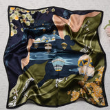 100% Mulberry Silk Scarf for women Floral Print Square Silk Scarf - slipintosoft