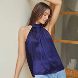 22 Momme Sleeveless Silk Shirt Silk Gathered Halter Top - slipintosoft