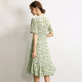 Elegant sidenklänning med blommönster för kvinnor Ren 100 % ren mullbärsklänning i silke