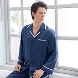 Klassisk sidenpyjamasset för män Lyxiga 19mm silke långärmade nattkläder