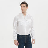 Sidenskjorta för män 100% siden långärmad topp med två patchfickor
