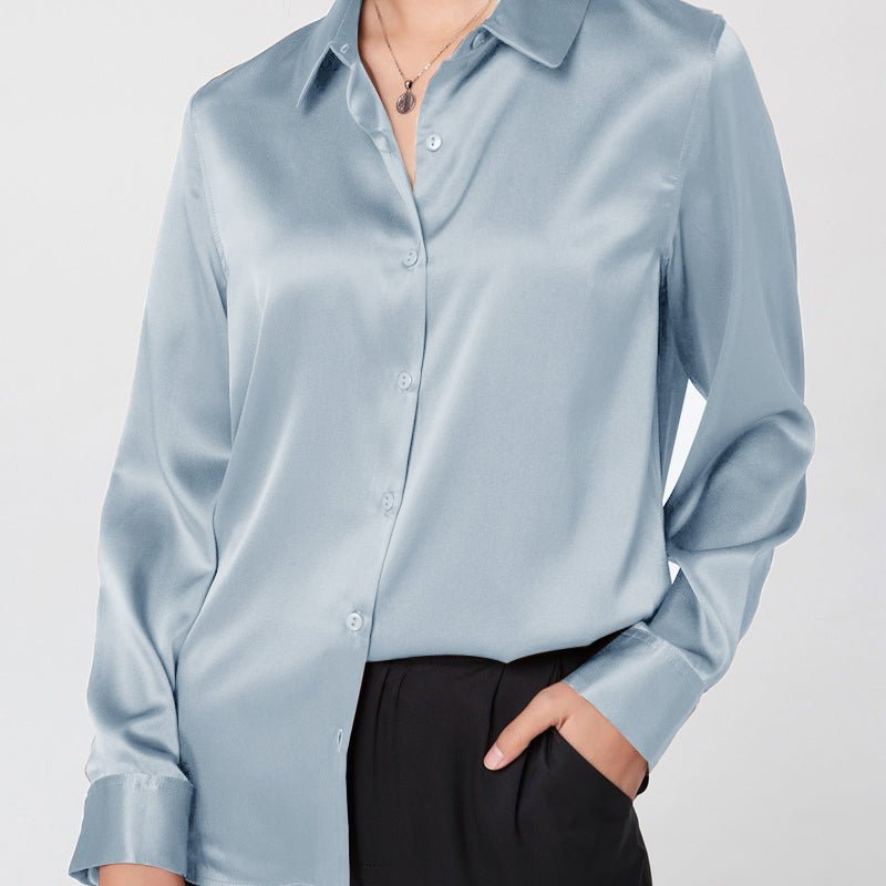 Silk Blus för kvinnor 100 % rent siden Långärmad Cool Smooth Tops
