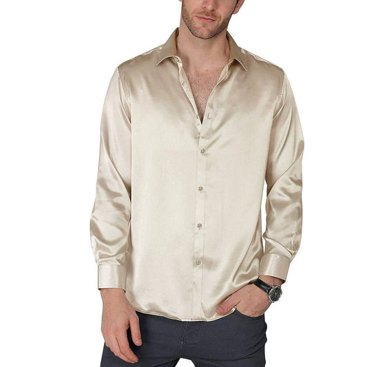 Lyxig sidenklänning för män Slim Fit Silk Casual Dansfest Långärmade skrynkelfria smokingskjortor