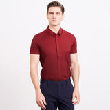 Klassisk kortärmad sidenskjorta för män Dold knappslå sidentopp