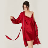 Lyxigt silke nattlinne och dräkt för kvinnor Klassisk långärmad silke nattlinne & dräkt