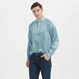 Classic Silk Pullover Shirt For Men 100% Mulberry Silk Long Sleeves Stand Collar Top - slipintosoft