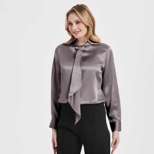 22 MM elegant silkesblus för kvinnor 100 % rent siden långärmad sidenskjorta