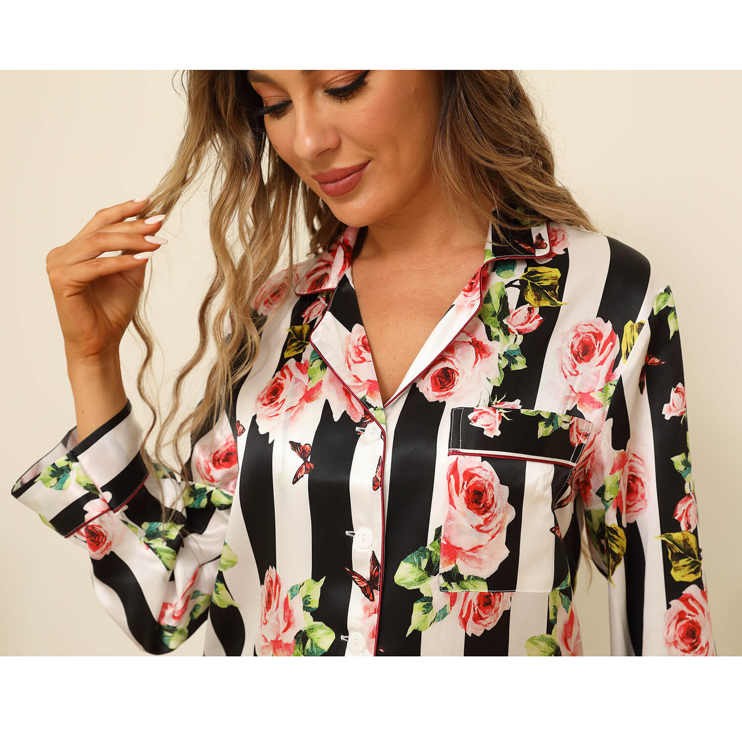 Floral Silk Pajama Set For Women's Best Nice Long Ladies Luxury Mulberry Silk Pyjama Set - slipintosoft